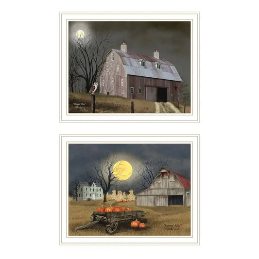 Autumn Moonlit Nights 2-Piece Framed Wall Art Print for Living Room and Bedroom Home Decor