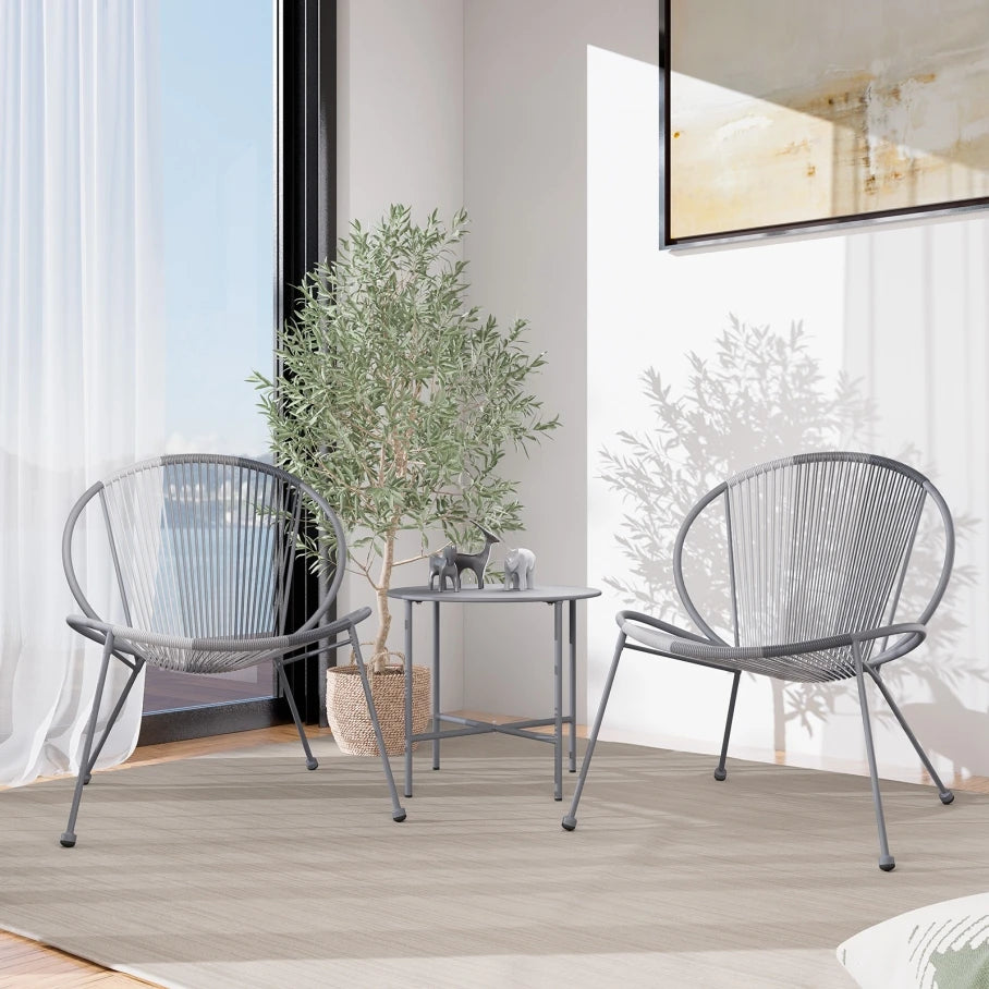 3-Piece Outdoor Acapulco Chair Set, Patio Conversation Low Seat Bistro Sets with Wicker Rope Coffee Table and 2 Chairs