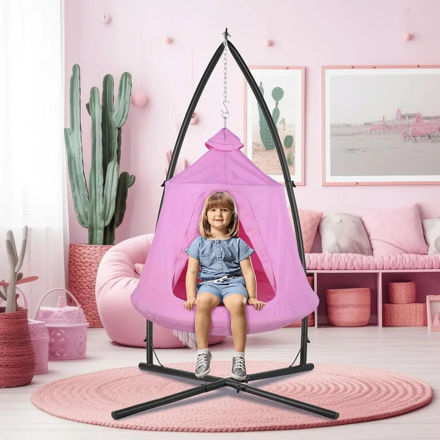 Hanging Hammock X-Stand with Tree Tent – Multi-Use Metal Stand for Indoor Swing & Outdoor Egg Seat