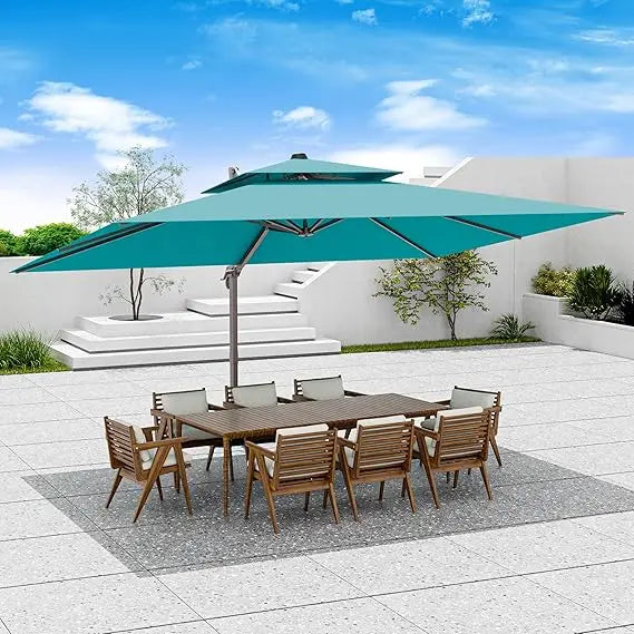 9x12 FT Patio Umbrella, Large Cantilever Rectangular Double Top Heavy Duty Offset Umbrellas with 360° Rotation, Outdoor shade fo