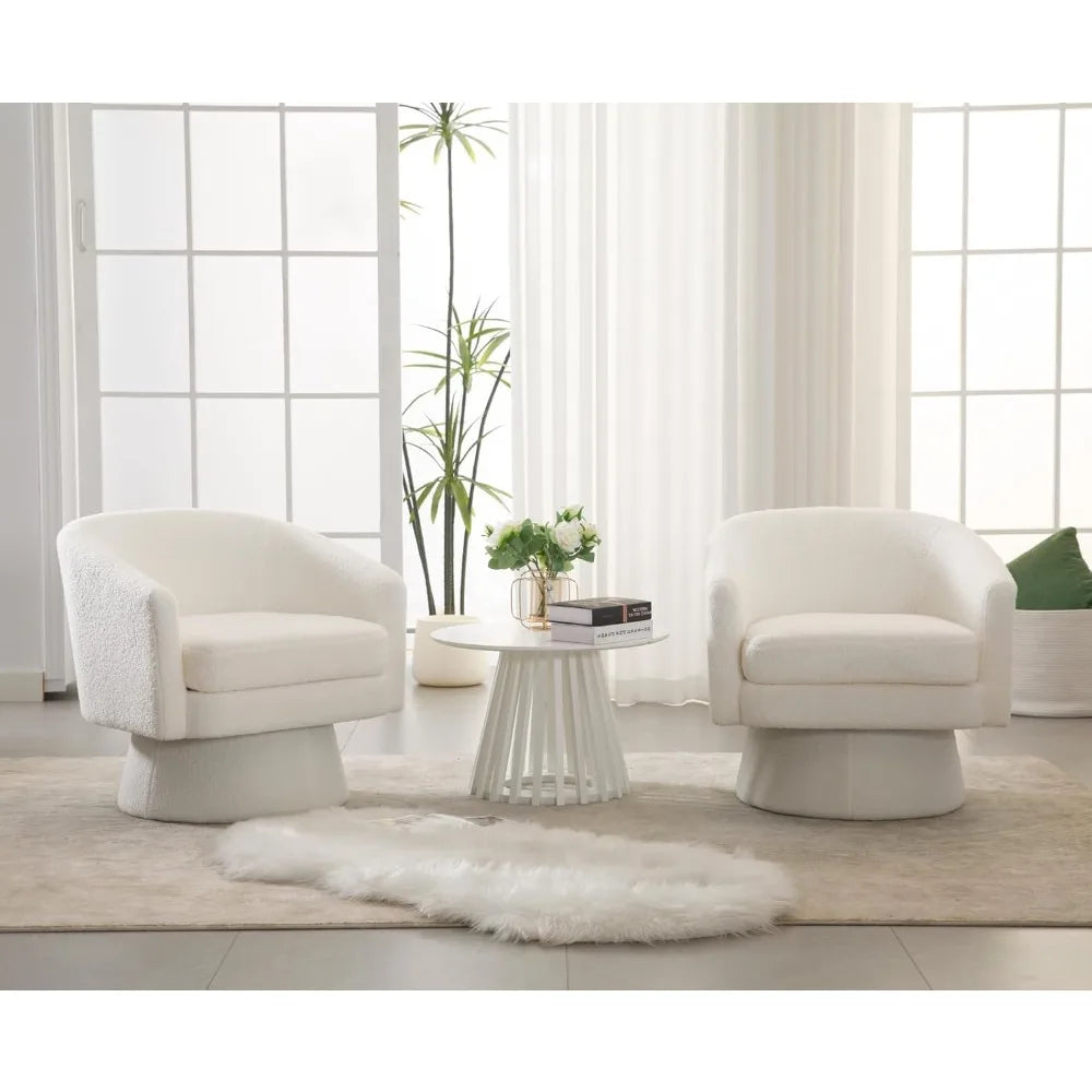Boucle Swivel Accent Chair White Barrel Arm Chair Round Cozy Upholstered Modern Sherpa Fabric Single Sofa Chair for Living Room/