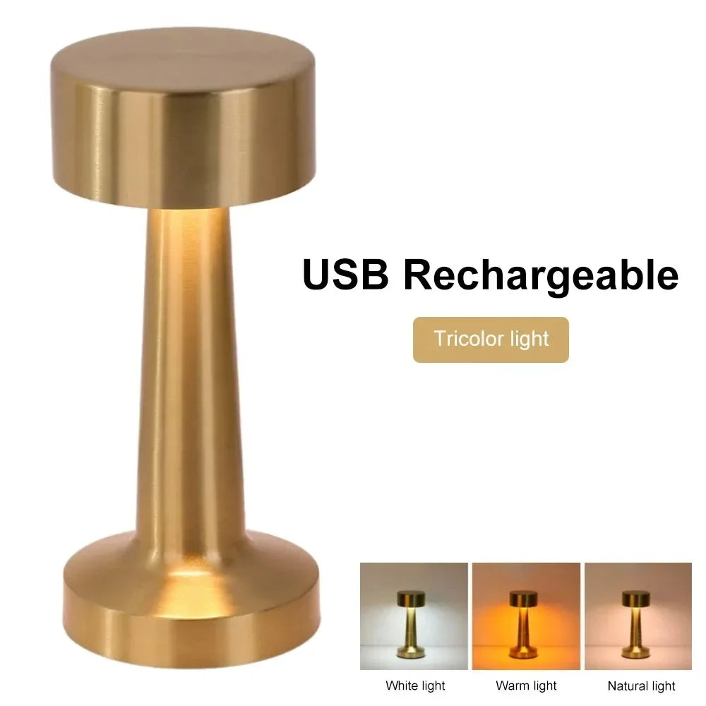 Rechargeable Retro Table Lamp Metal Touch Decor for Bar Coffee Table Restaurant Decoration Light Desk LED Night Lights