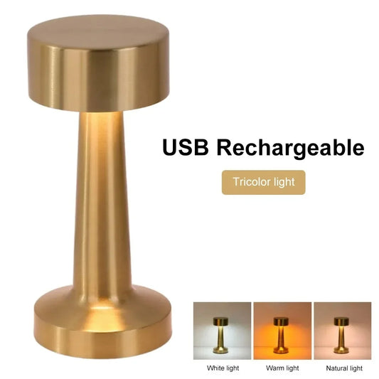 Rechargeable Retro Table Lamp Metal Touch Decor for Bar Coffee Table Restaurant Decoration Light Desk LED Night Lights