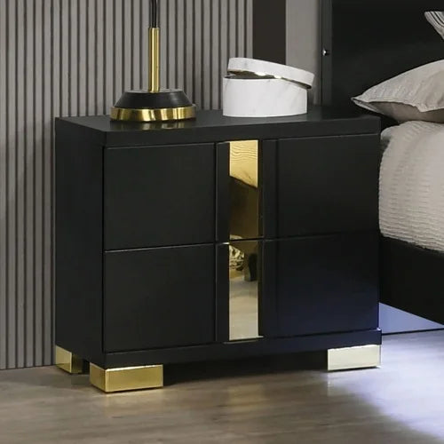 Modern Black Bedroom Set Queen Bed With LED Nightstands