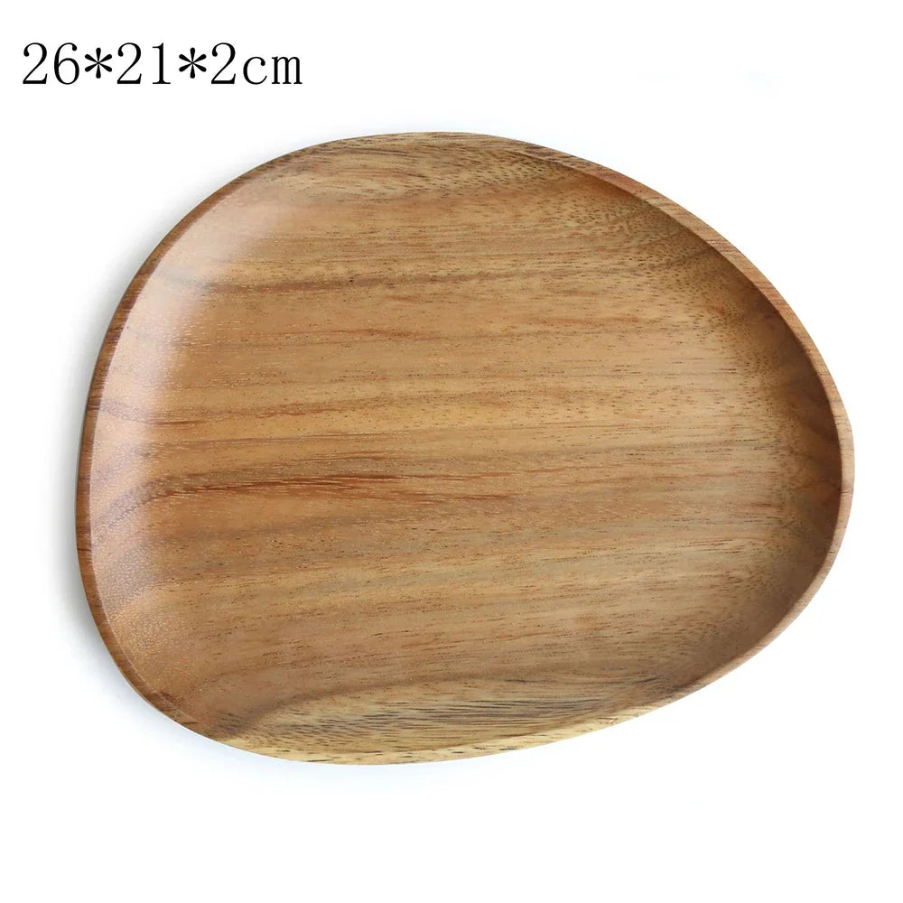 Walnut Acacia Irregular Oval Solid Wood Dinner Plate Tray