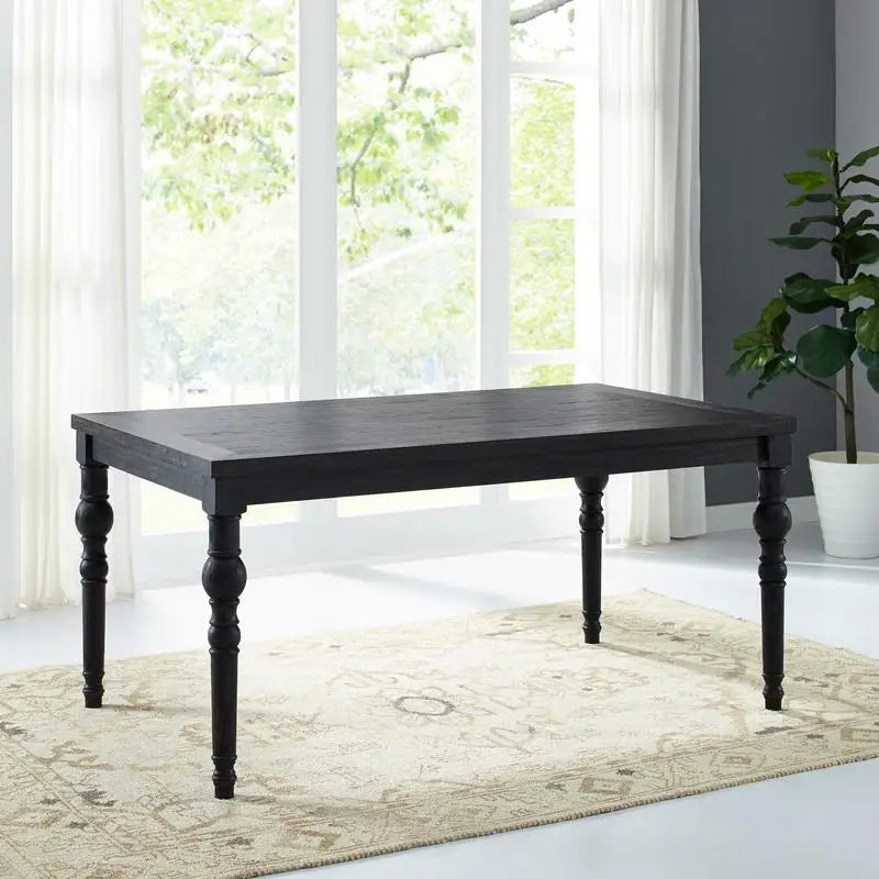 Urban Style Wood Dark Wash Turned-Leg Dining Set with Table and 6 Chairs