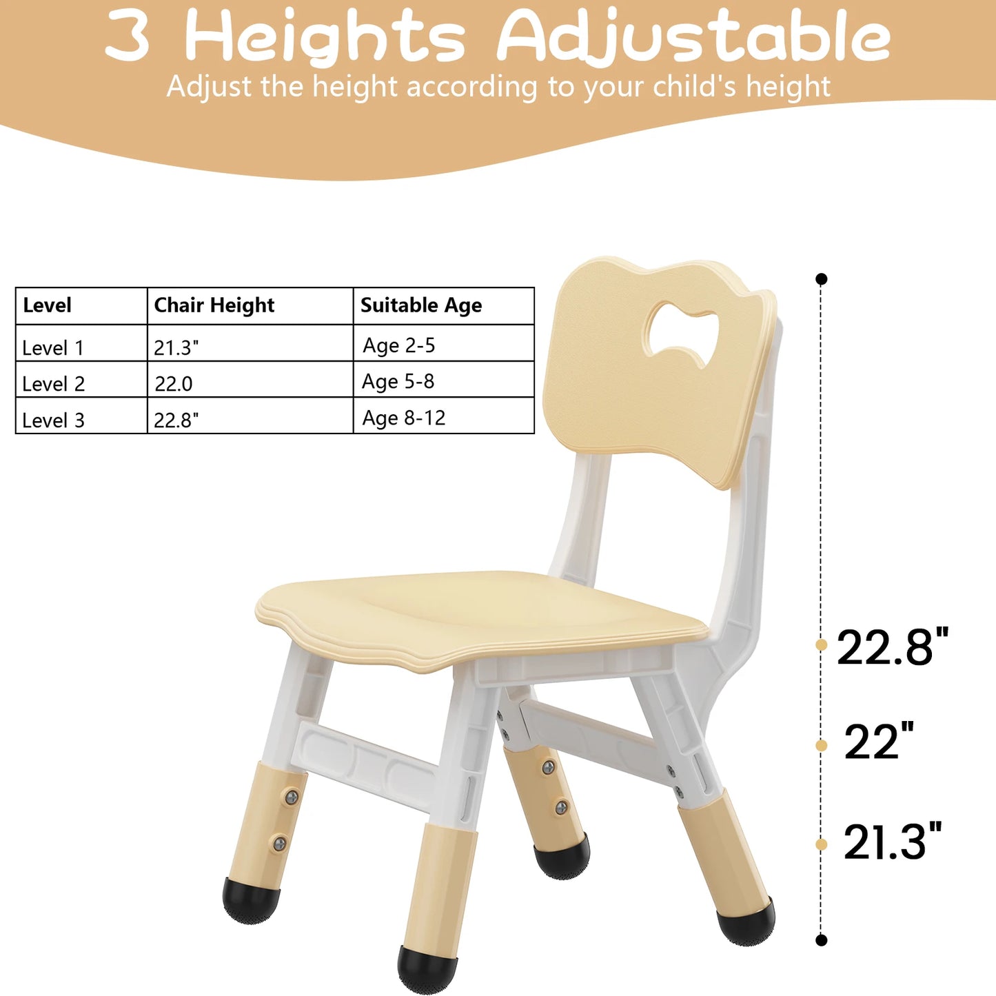 Kids Chair, 3 Level Height Adjustable Kid Chair, Plastic Toddler Chairs for Children Boys Girls Age 2-6, Suitable for Home