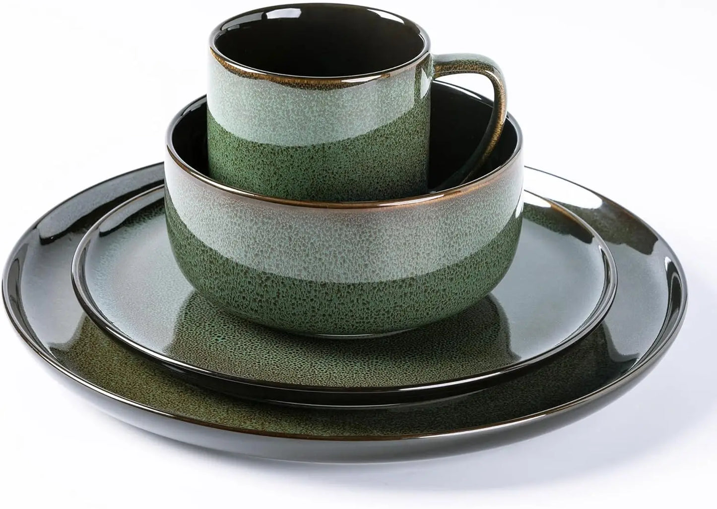 Ceramic Dinnerware Sets for 4,16-PieceReactive Glaze Plates and Bowls Set with Mugs,Highly Chip and Crack Resistant | Dishwasher
