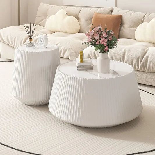 Cream Style Stone Coffee Table For Modern Living Room