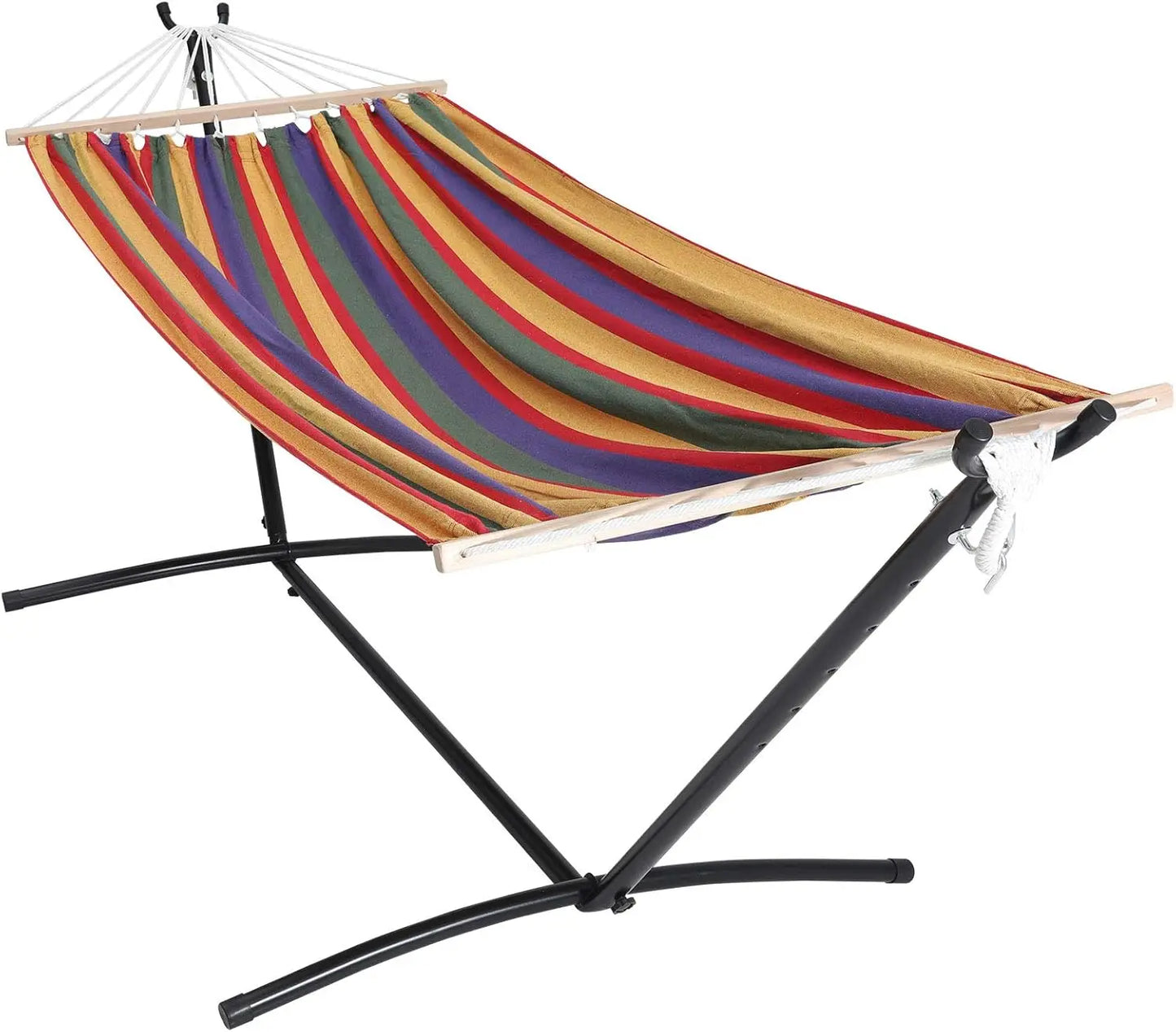 2Person Adjustable Hammock with 10FT Heavy Duty Steel Stand and Spreader Bars550lbs Capacity,Included Portable