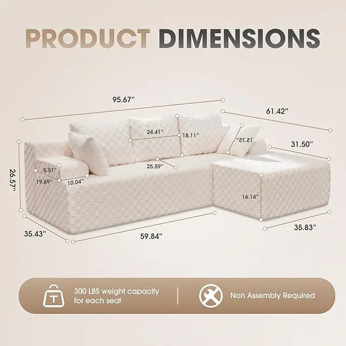 Modular L-Shaped 3-Seat Sectional | Memory Foam with Deep Seating & Storage Modules | Living Room Sofa