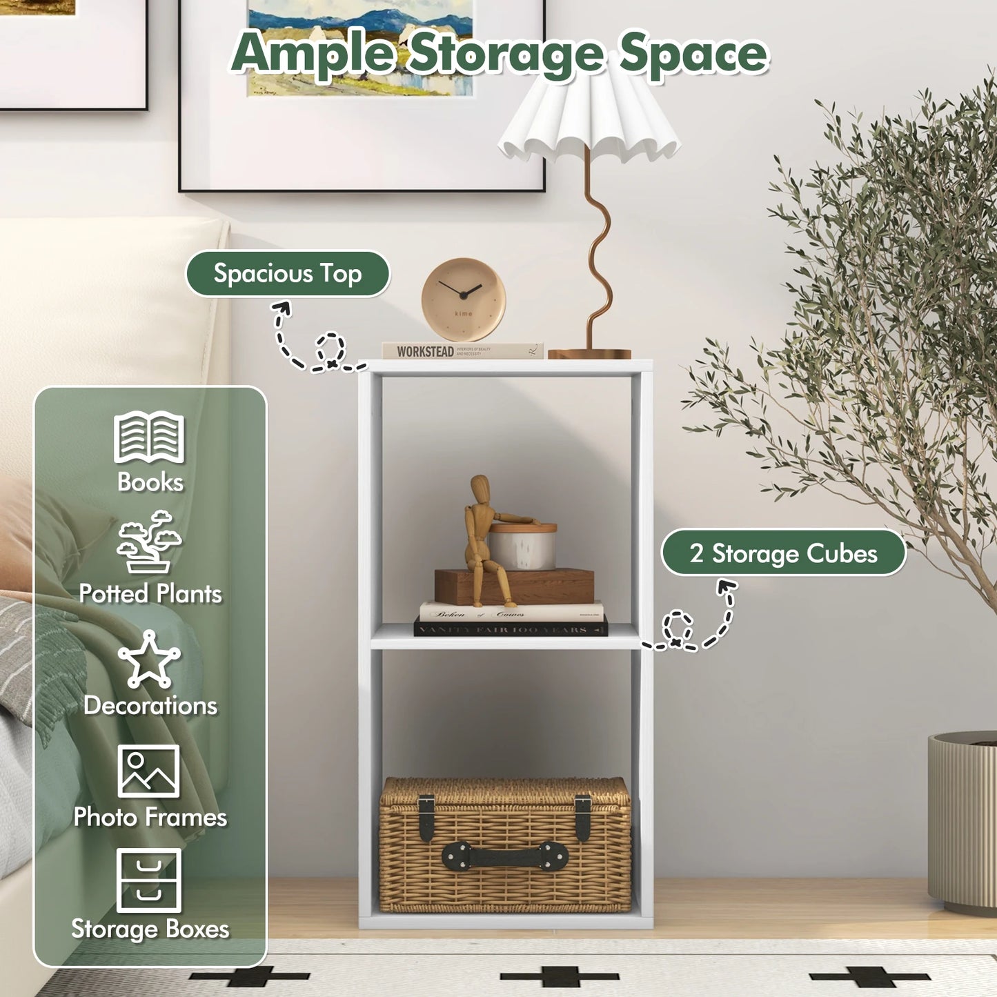 2-Cube Bookcase Open Back Bookshelf w/ Anti-tip Kit Modern Style Organizer