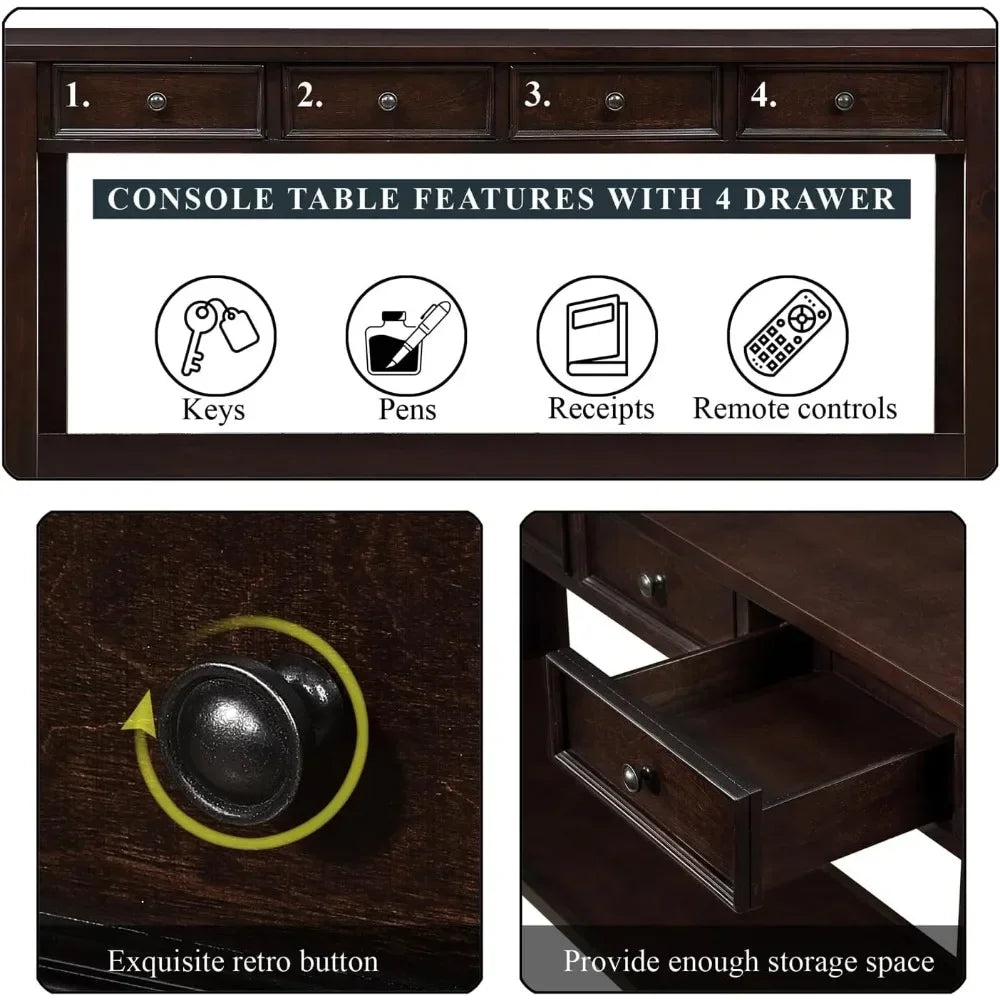 Modern Wood Console Table Sofa Table with 4 Drawers And 1 Bottom Shelf for Entryway Corridor Dining Room Decorative Furniture