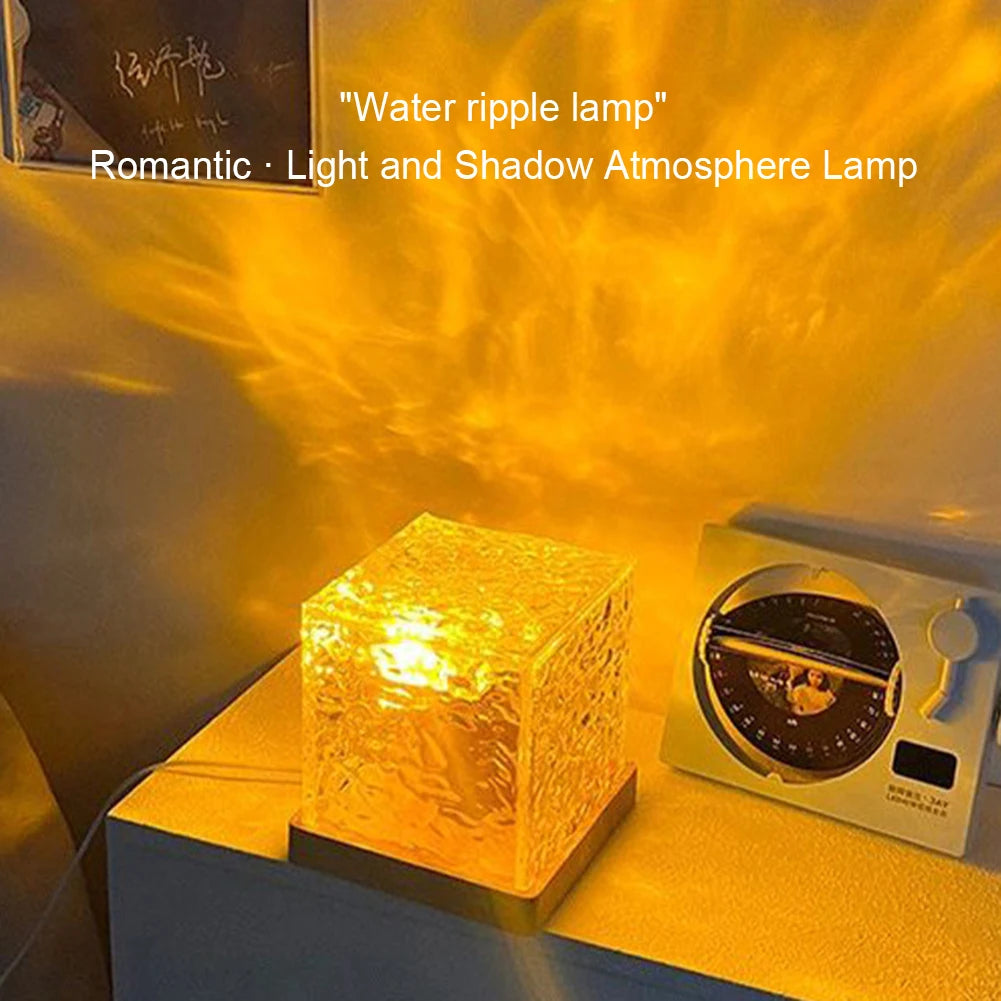 Flame Crystal Lamp 16 Colors Rotating Water Wave Night Light Remote Control Crystal LED Table Lamp for Living Room Study Bedroom