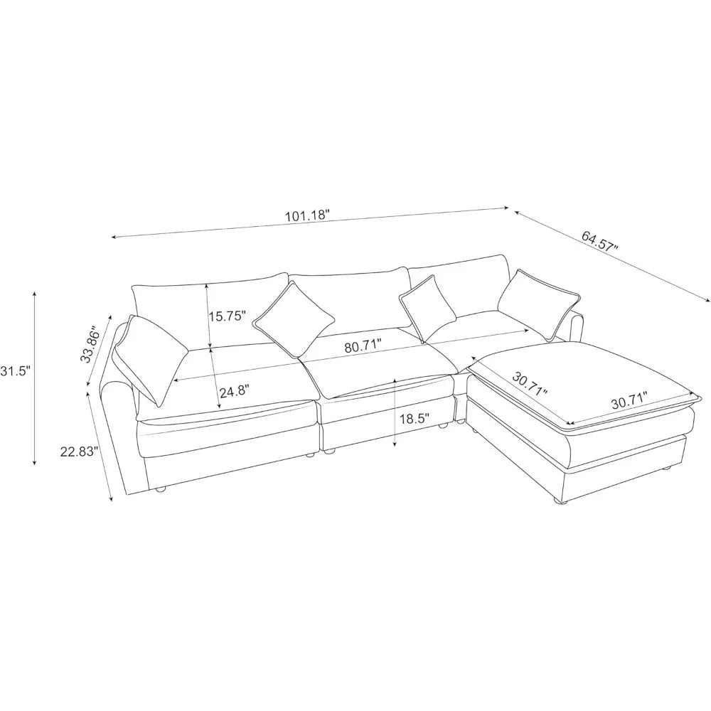 100.39" Sectional Sofas for Living Room, Modular L-Shaped Sectional Sofa with Moveable Chaise Modern Deep Seat Couches
