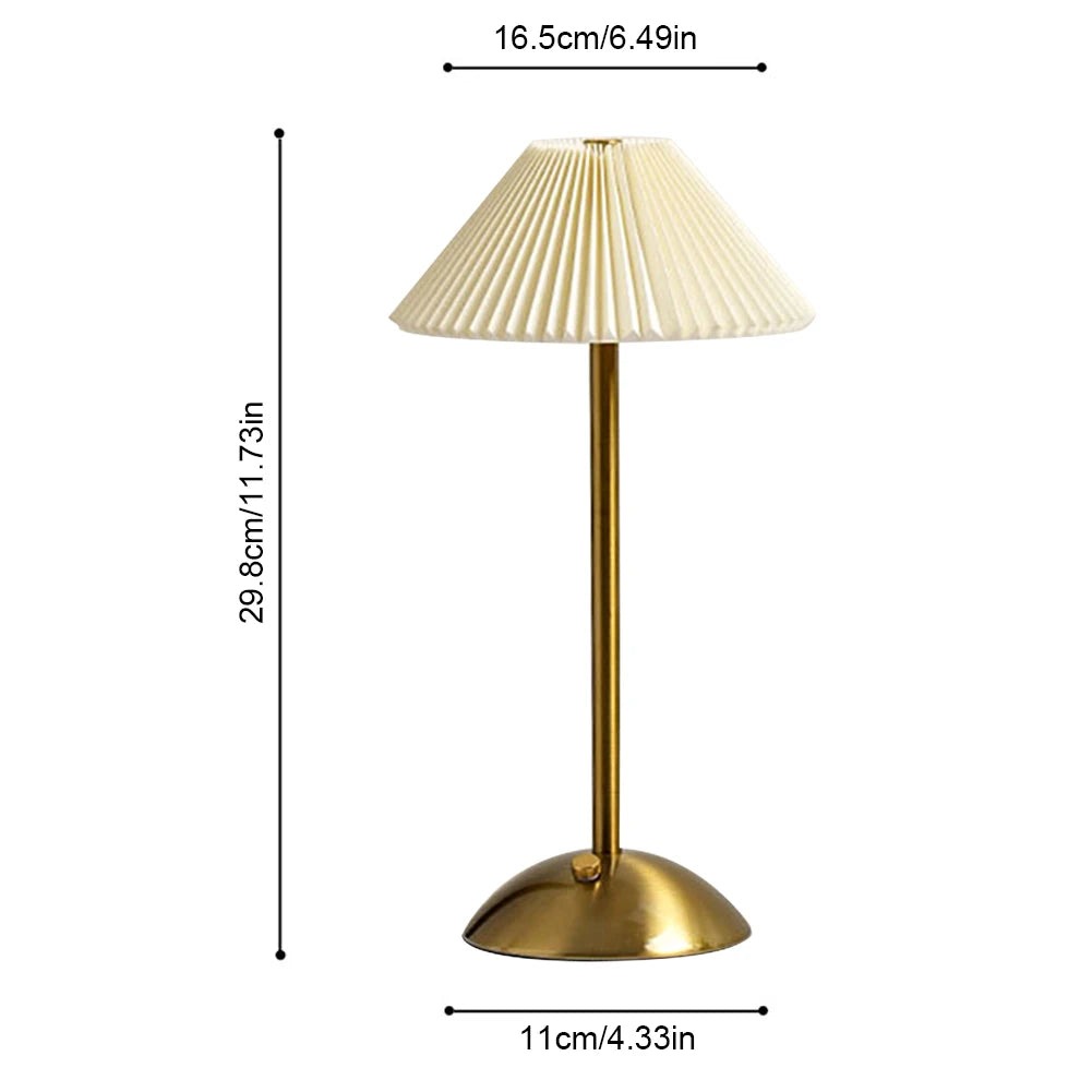 Nordic Pleated Table Lamp USB Charging Art Atmosphere Lamp Modern Style with Metal Base for Bedroom Living Room Decor