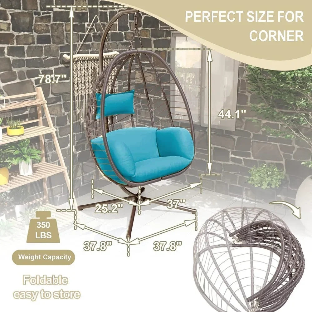 Outdoor Hanging Egg Chair with Stand,Indoor Swinging Chair Patio Wicker Hammock Egg Chair with Thicken Padded Cushions