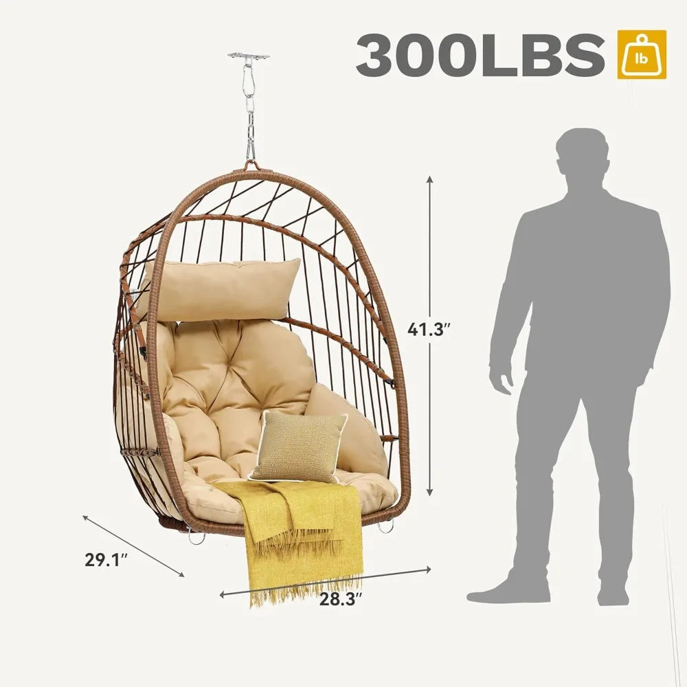 Egg Chair Without Stand, Basket Chair Hanging Outdoor Rattan Wicker Patio Hammock Indoor Egg Chair with Cushion, Hanging Swing