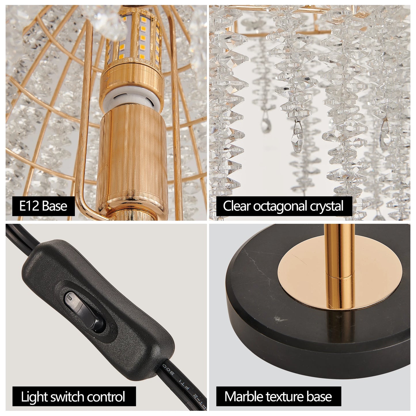 Elegant Crystal Table Lamp Vintage Waterfall Design with Crystal Bead String Shade&Marble Textured Base for Living Room Bedroom