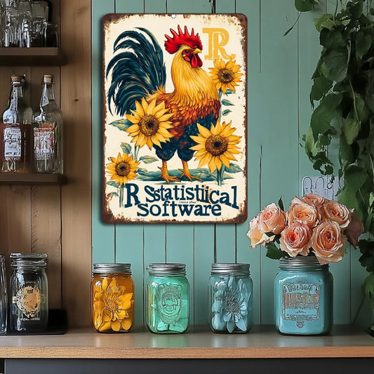 Rooster and Sunflower Iron Sign 8x12 Inch Vintage Wall Art