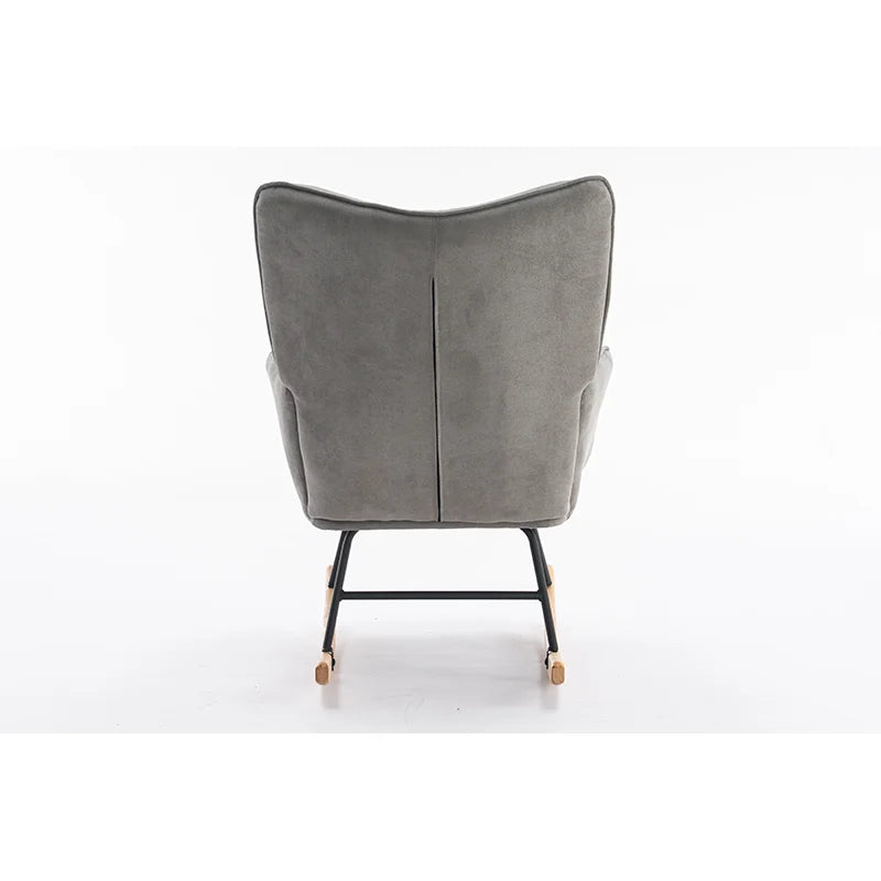 Gray Microfiber Upholstery, Foam-Filled Cushions, Solid Wood Frame, Metal Supports, Wingback Design Adraya Rocking Chair