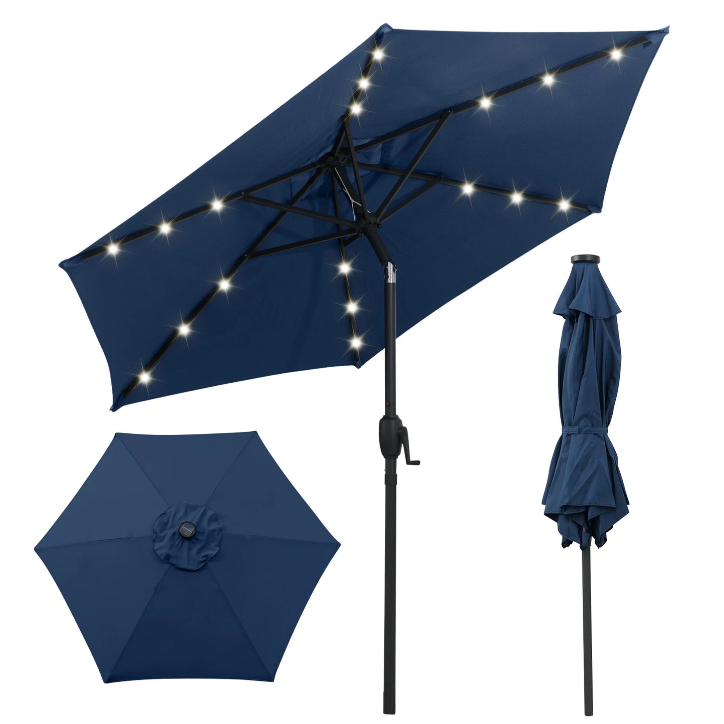 7. 5 ft Solar Powered Patio Umbrella w/ LED Lights Push Button Tilt Crank Handle