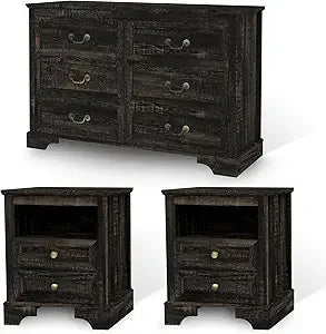 RBXC Farmhouse Bedroom Set 3 Rustic Dresser Nightstands