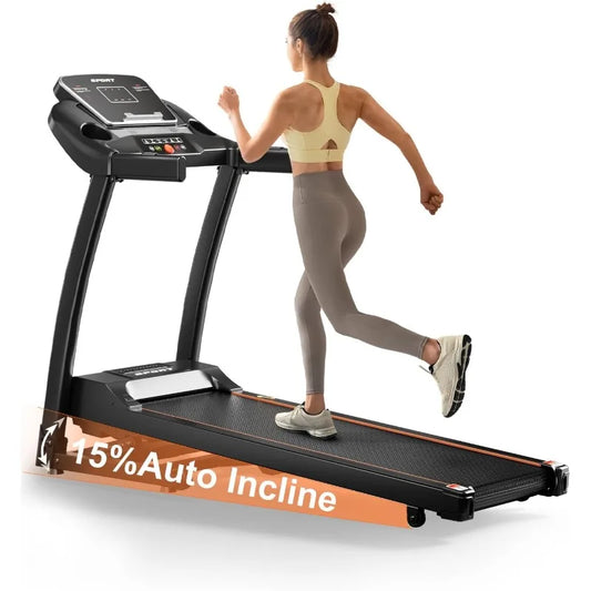 Treadmill with Incline, Treadmills for Home, 0-15% Auto Incline, 3.0HP Folding Treadmills for Running Walking