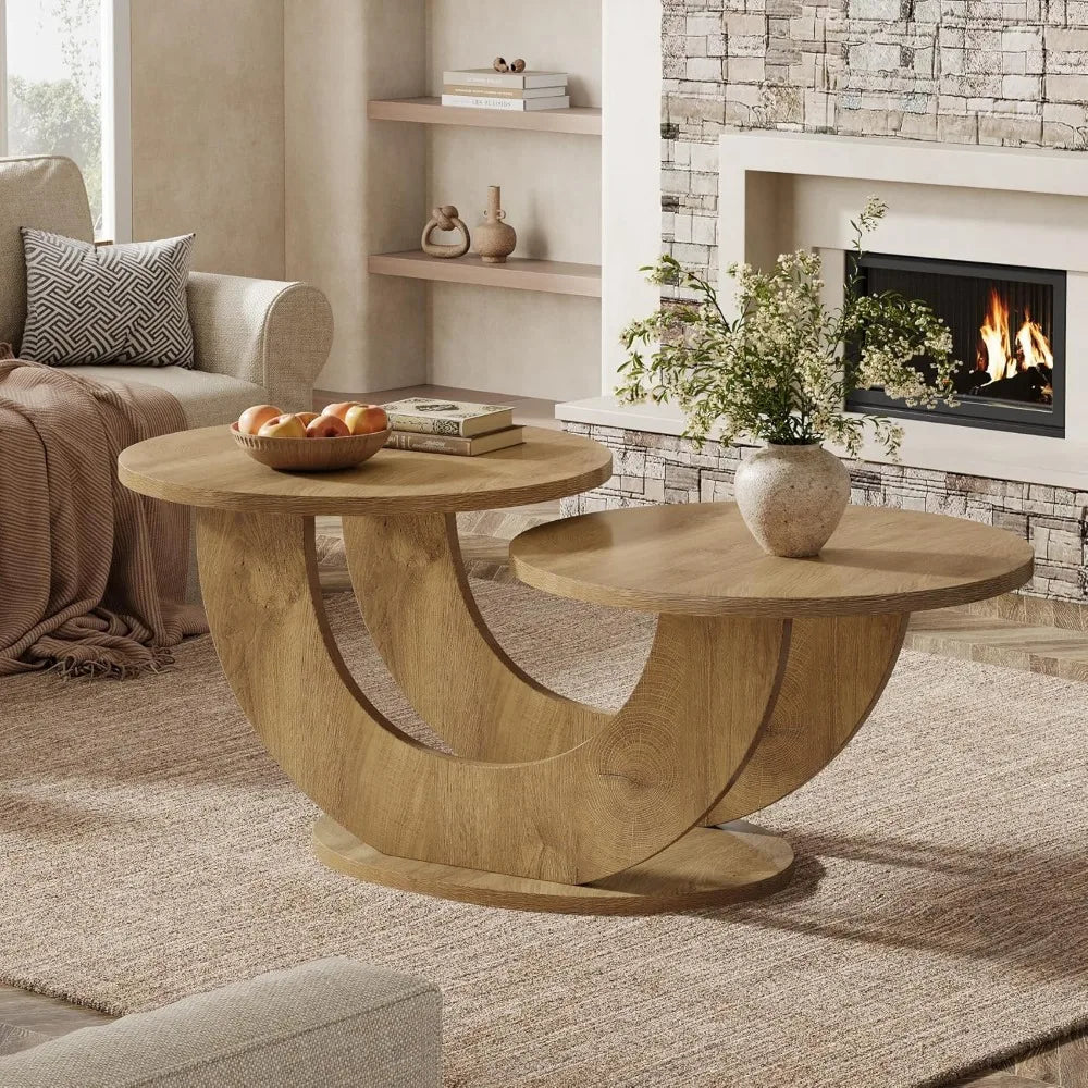 46-inch Modern U-Shape Frame Round Coffee Table for Living Room with Funky Design