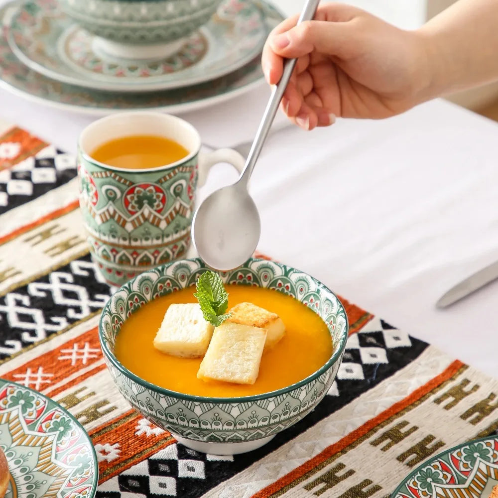 Vancasso Bohemian Mandala Patterned Ceremic Tableware 16PCS Porcelain Dinnerware Set with Dinner Plate Dessert Plate Bowl Mug