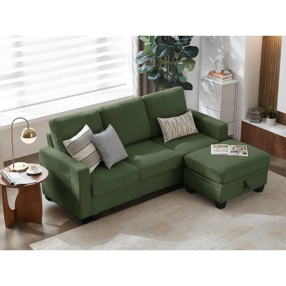 Corduroy Modular Sectional Couch with Ottoman Chaise, L/U Shaped Sleeper Sofa for Living Room, Apartment, Lounge