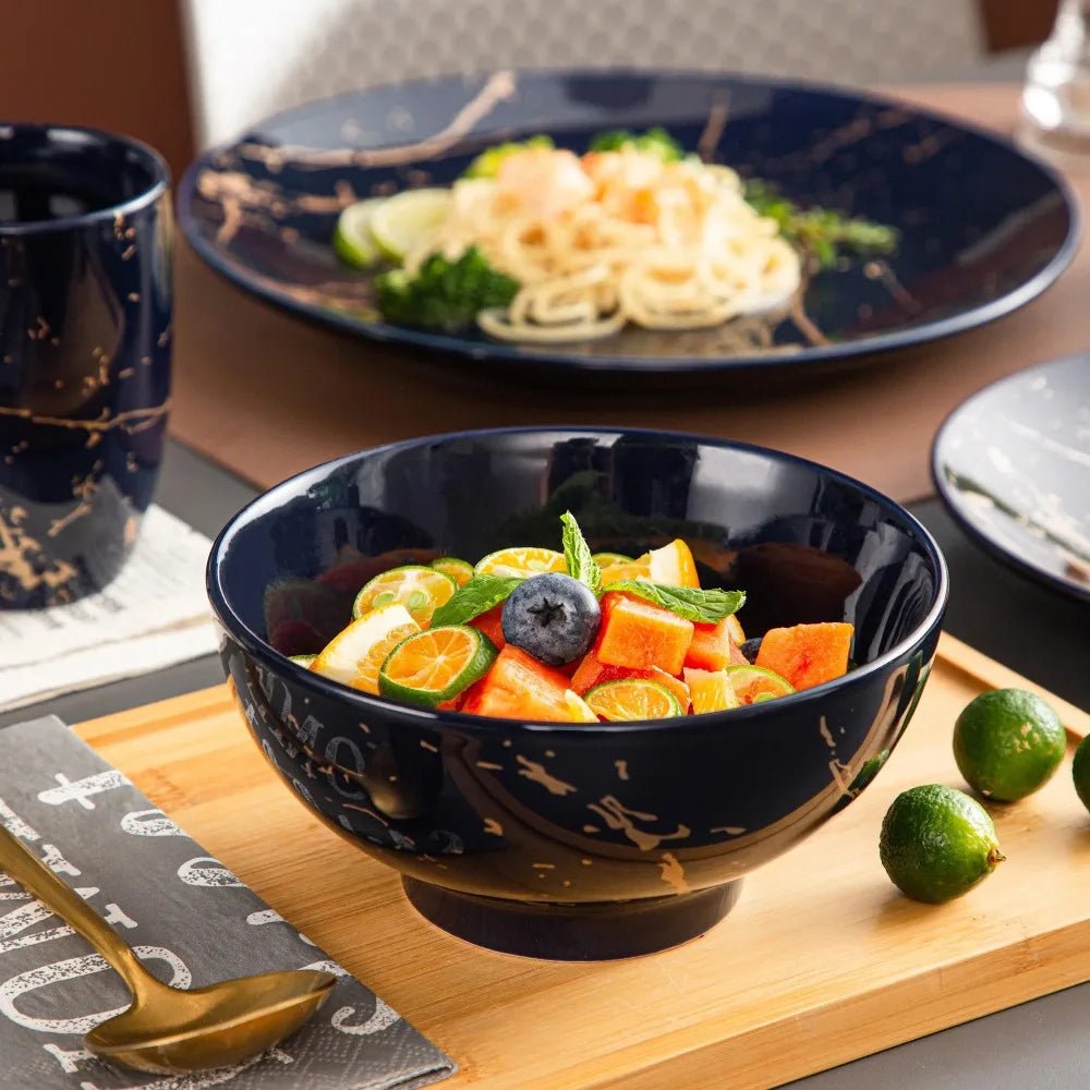 LOVECASA Porcelain Tableware Set Gold Splash Dinnerware