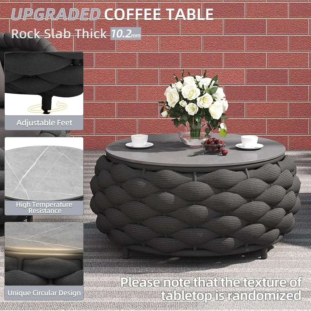 3 Pieces Aluminum Patio Furniture Set, Hand Woven Polyester Rope Modern Outdoor Set W/Washable Cushion