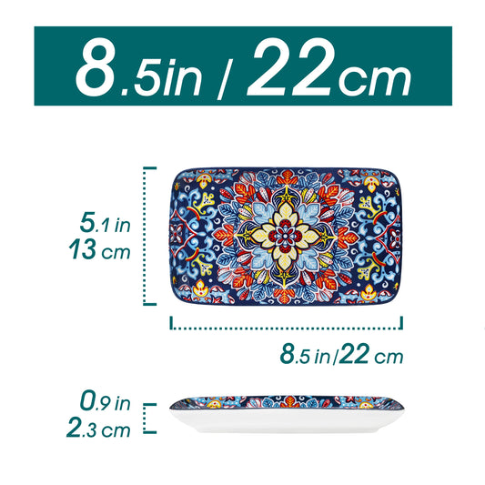 vancasso 6/12 Piece Porcelain Rectangular Serving Plates Bohemian 8.5inch Dinner Plates Set for Beef/Food/Noodles/Pasta 6 People