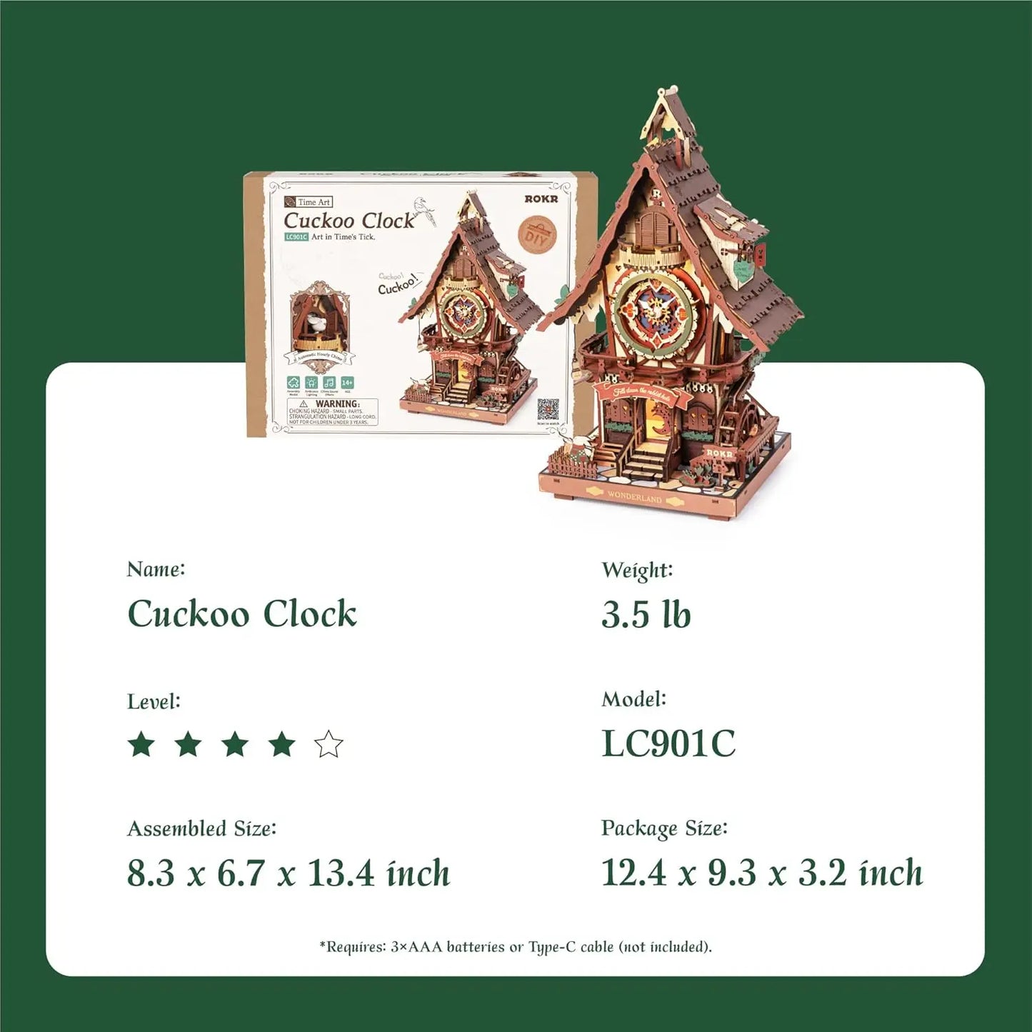 Robotime Rokr 3D Cuckoo Clock Kit With Working Bird