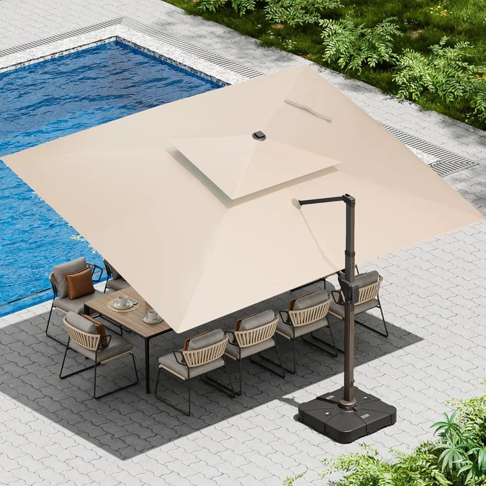 10 X 13 FT Cantilever Patio Umbrella Outdoor Heavy Duty Double Top Windproof Rectangle Offset Umbrellas with 360-degree Rotation