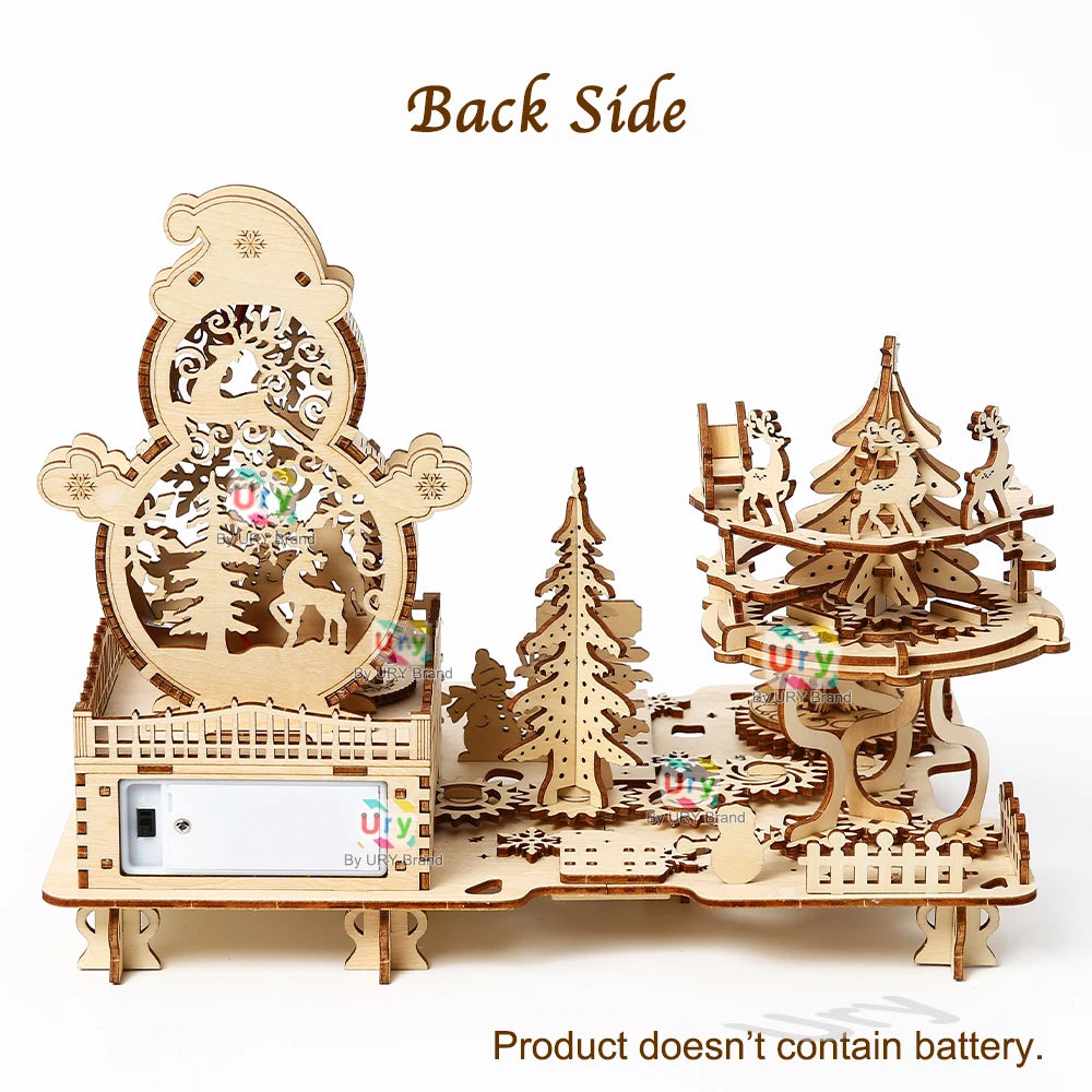 Ury 3D Wooden Puzzle Christmas Deer Carriage Music Box Light