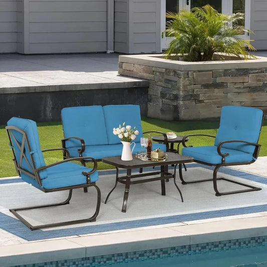5 Piece Metal Outdoor Furniture Patio Chair Set, Wrought Iron Patio Chair Set with Cushions