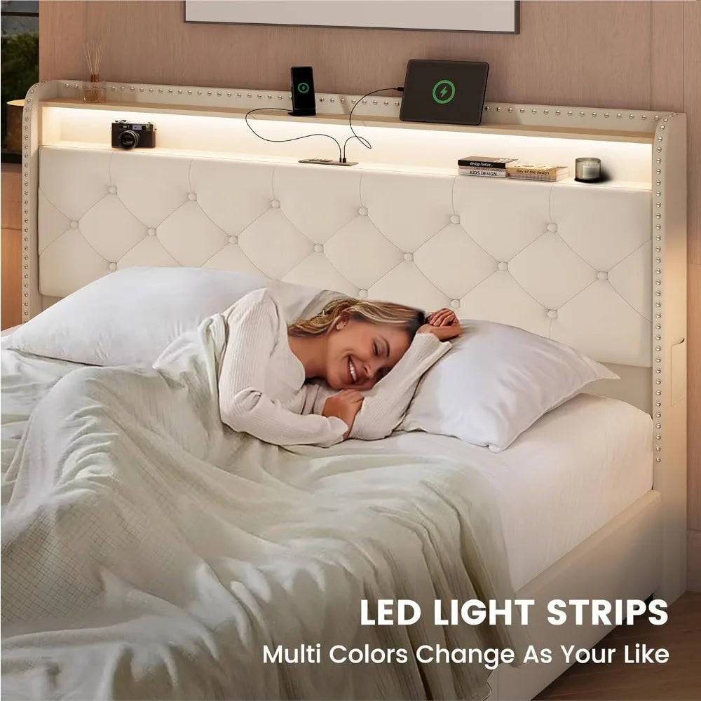 HUANZHUANG Bed Frame With 4 Storage Drawers And USB