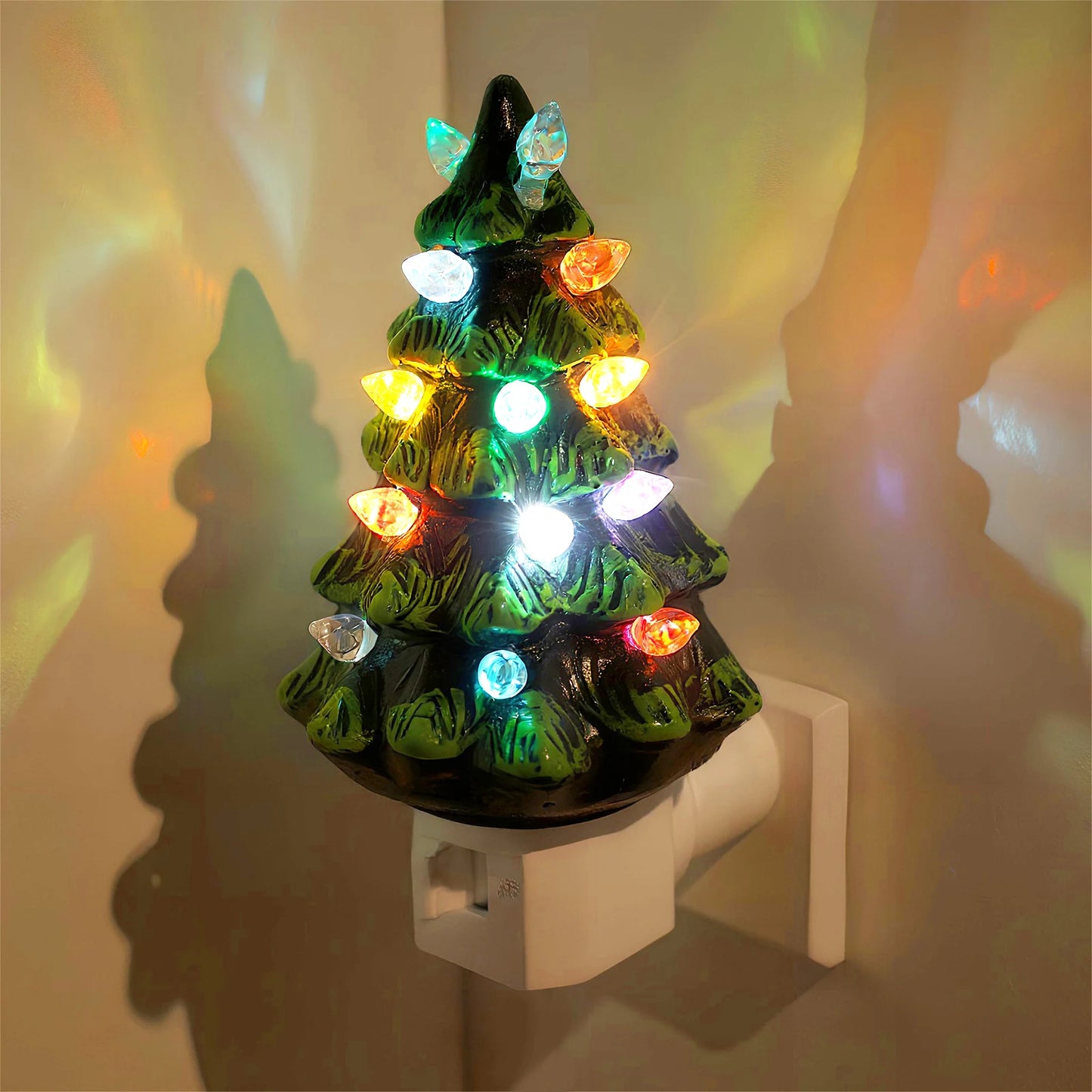 Resin Christmas Tree Night Light 360 Degree Swivel Plug LED Wall Lamps Hand Painted Wall Lights for Kitchen Bedroom Bedside Lamp