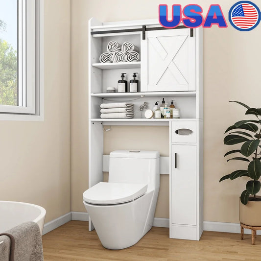 Over The Toilet Storage Cabinet Bathroom Organizer with Infrared Sensor Light Adjustable Shelf Toilet Paper Holder Wall Mounted
