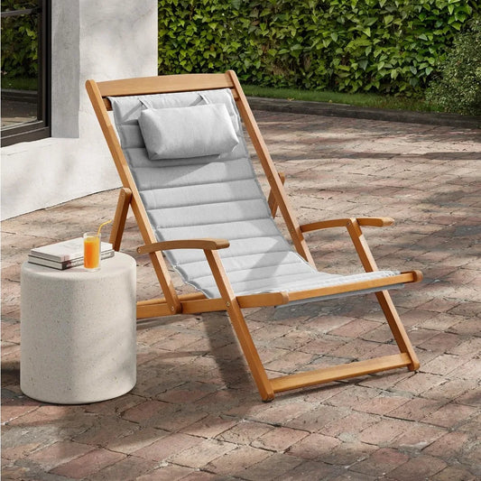 Folding Deck Chair - Sustainable Eucalyptus Frame & Heavy 230g Polyester Fabric | Adjustable Sun Lounger for Poolside