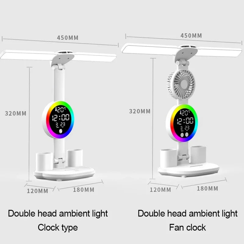 Rechargeable Led Table Lamp for Study Desk Lamp Reading Light Led Night Light with Fan Led Clock Dispaly Reading Desk Light
