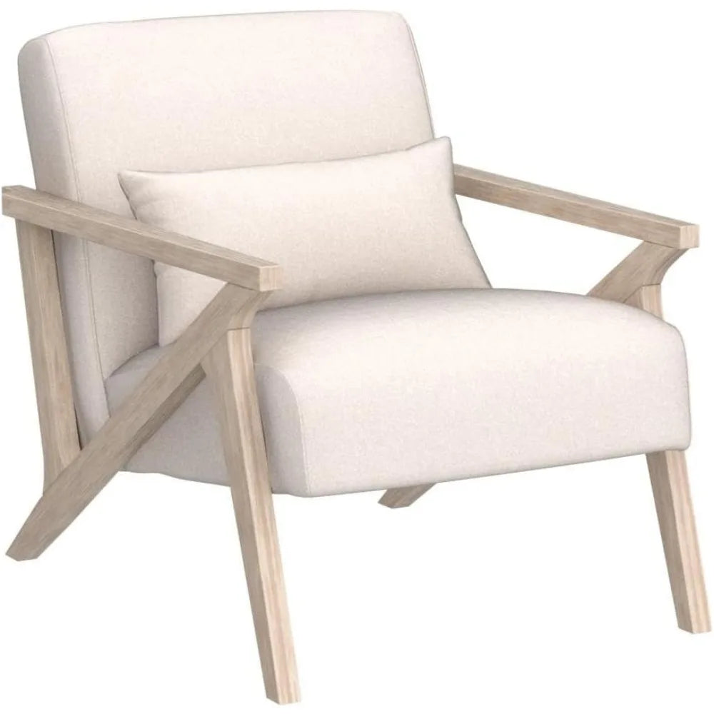 Mid Century Modern Chair with Wood Frame, Upholstered Armchair with Waist Cushion, Accent Chair for Living Room Bedroom Ap