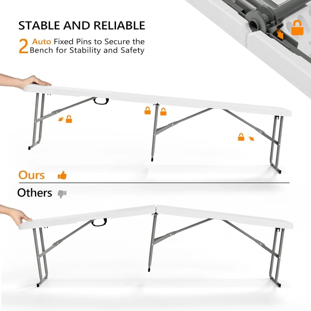 VINGLI 6 feet Plastic Folding Bench,Portable in/Outdoor Picnic Party Camping Dining Seat, Garden Soccer Multipurpose Entertainin