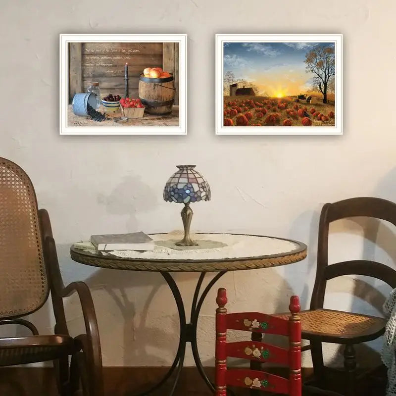 2-Piece Vignette Autumn Sunrise Wall Art, Fruit of the Spirit Framed Prints for Living Room and Bedroom Decor by Artist Billy