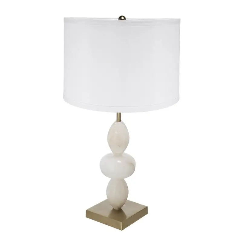 Three-Tier Round Table Lamp with Drum Shade - Assembly Required, White & Gold Finish