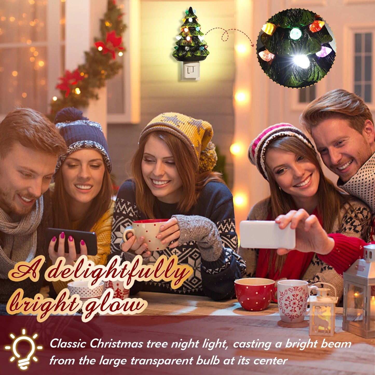 Resin Christmas Tree Night Light 360 Degree Swivel Plug Wall Plug in Night Light Hand Painted Resin Vintage Bedside Lamp Home