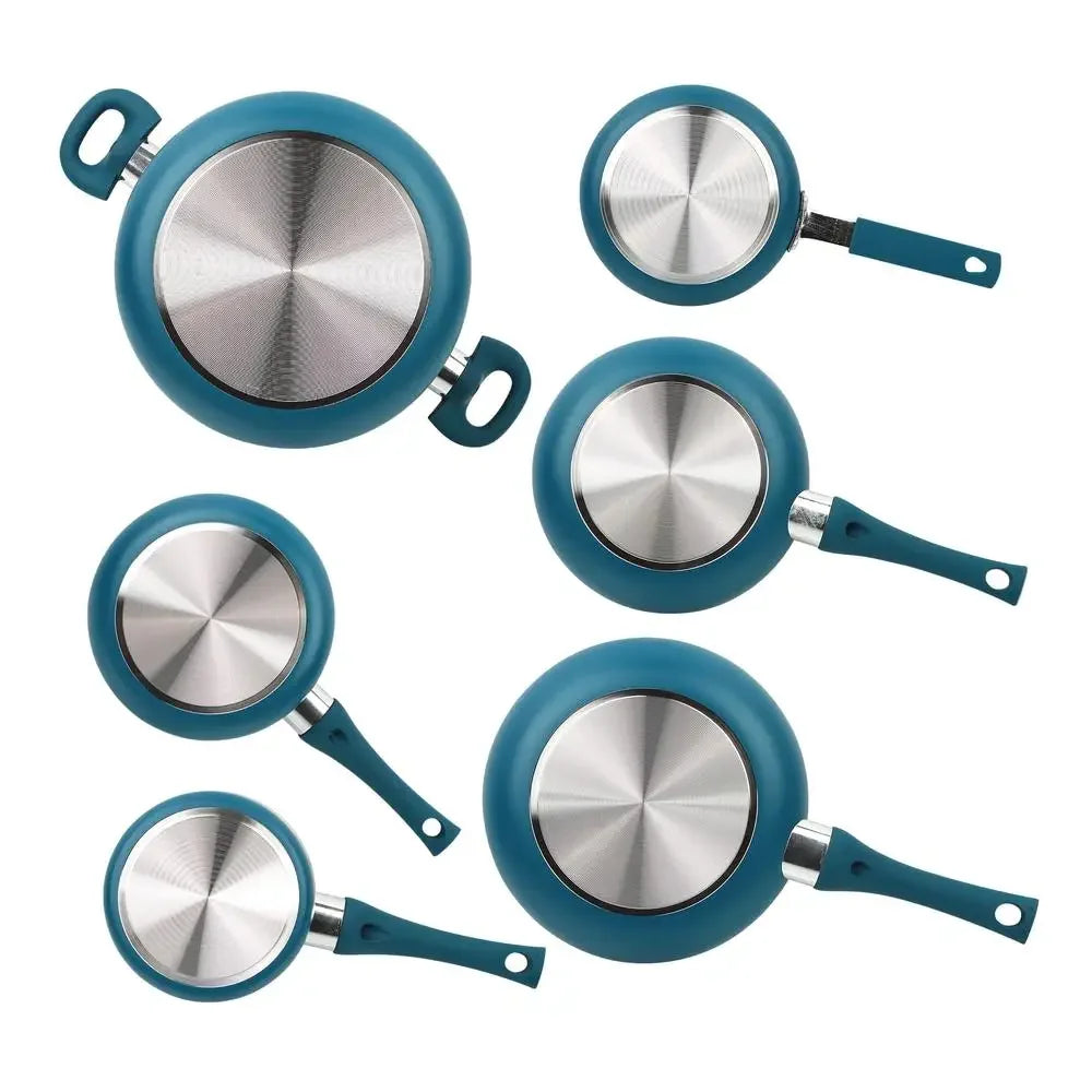 12-Piece Nonstick Ceramic Aluminum Cookware Set Corsair Blue Fast Heating Easy Cleanup Riveted Handles Ideal Everyday Cooking