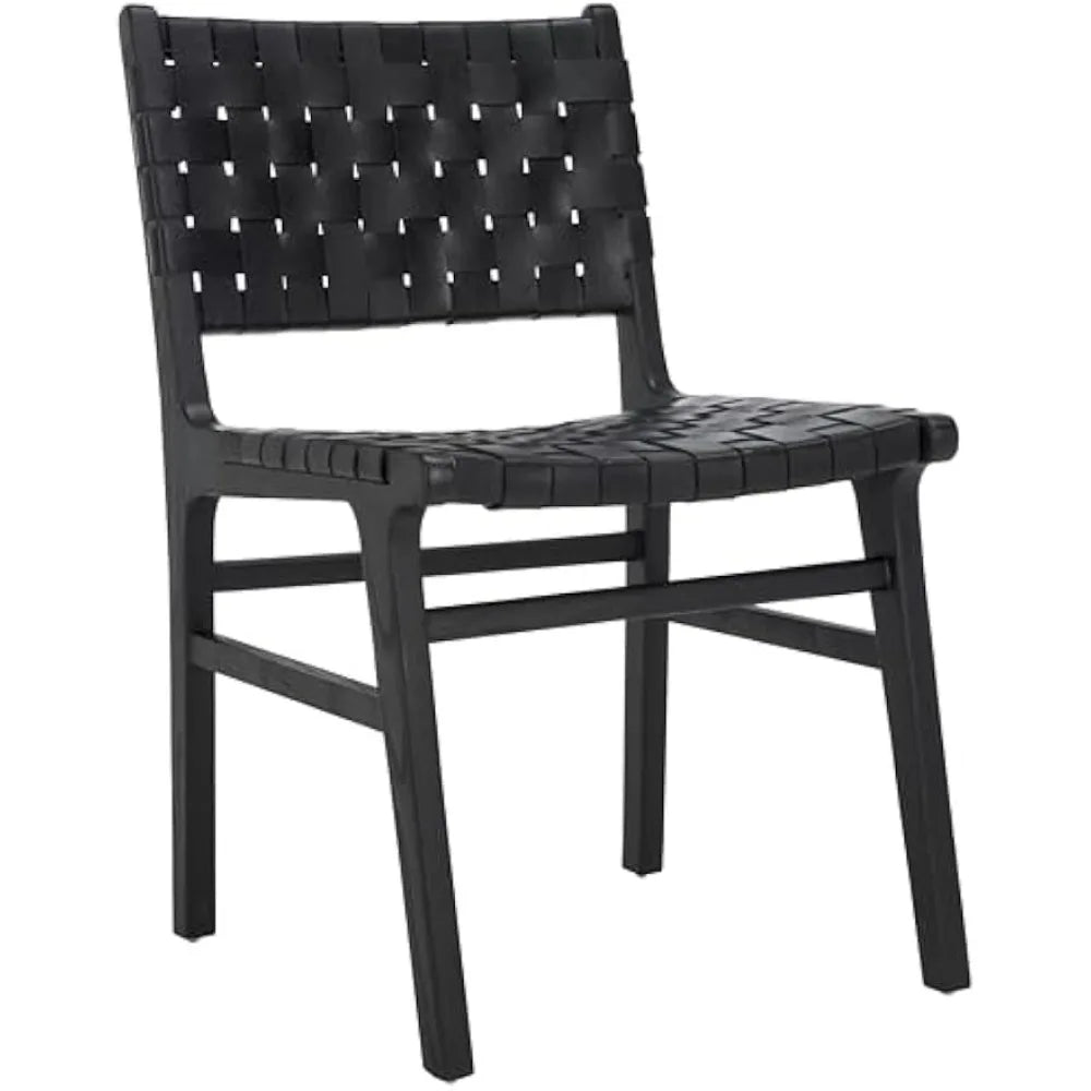 Home Collection Taika Black Woven Leather/Black Solid Wood Dining Chair Set of 2 (Fully Assembled)